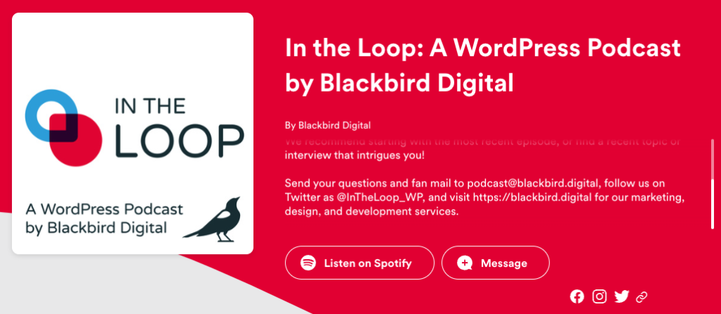 The In the Loop is a WordPress podcast by Blackbird Digital